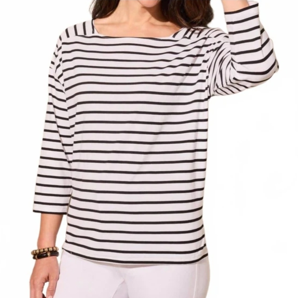 NEW TRIBAL stripe boat neck top in black & white